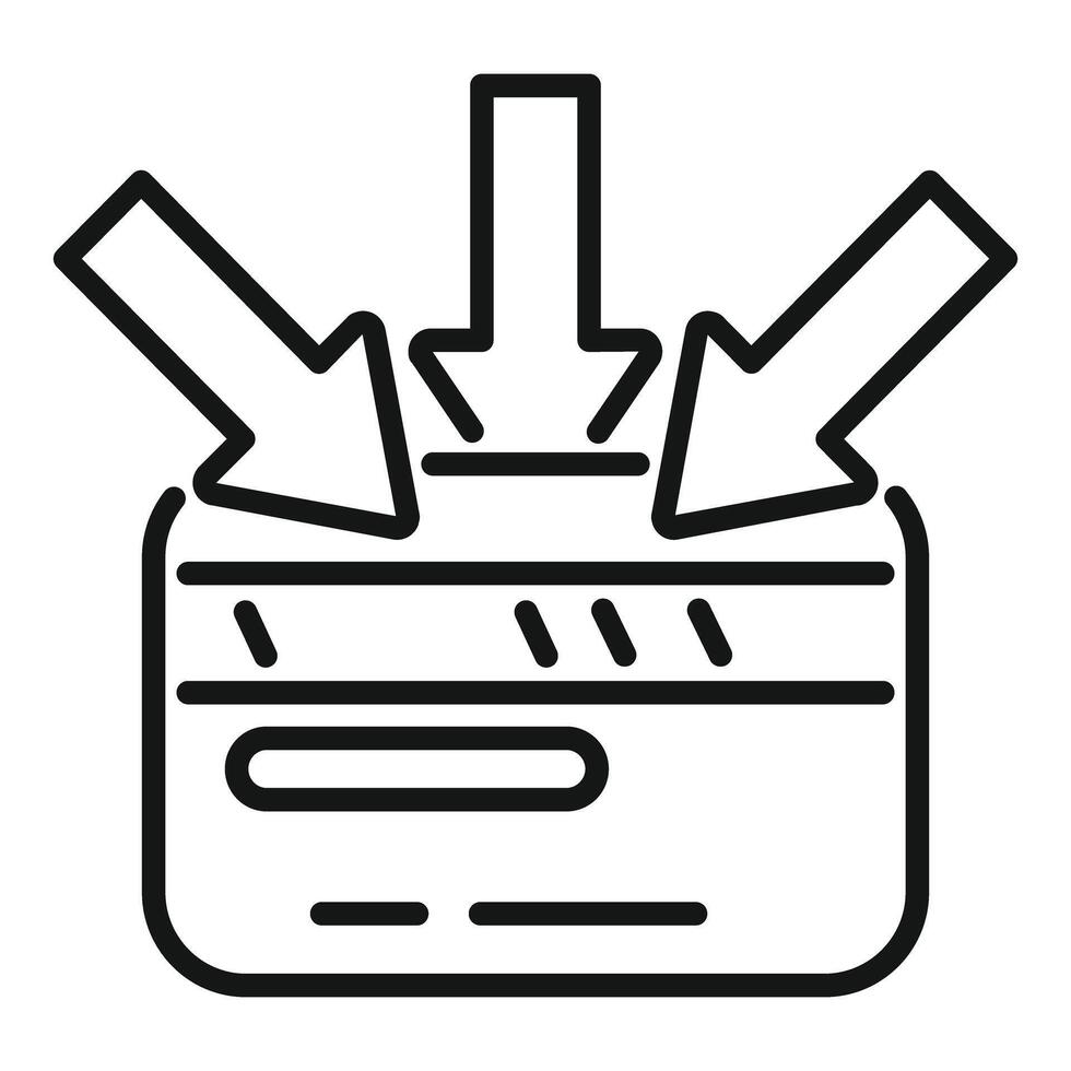 Credit card attracting money with three arrows pointing down vector