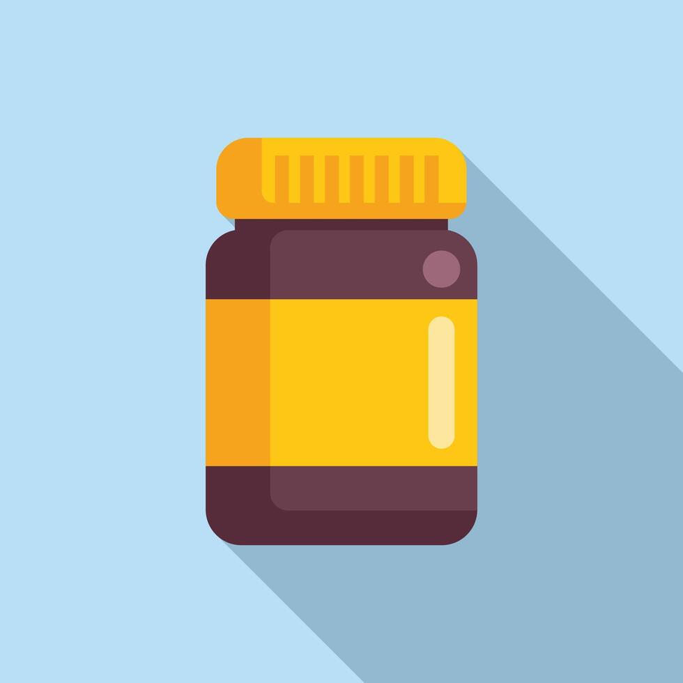 Closed brown glass jar with yellow label is standing on light blue background vector