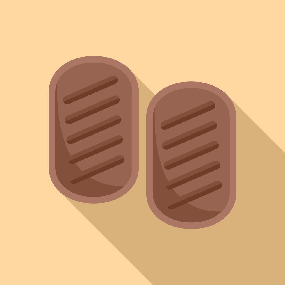 Two grilled burger patties lying side by side on yellow background vector