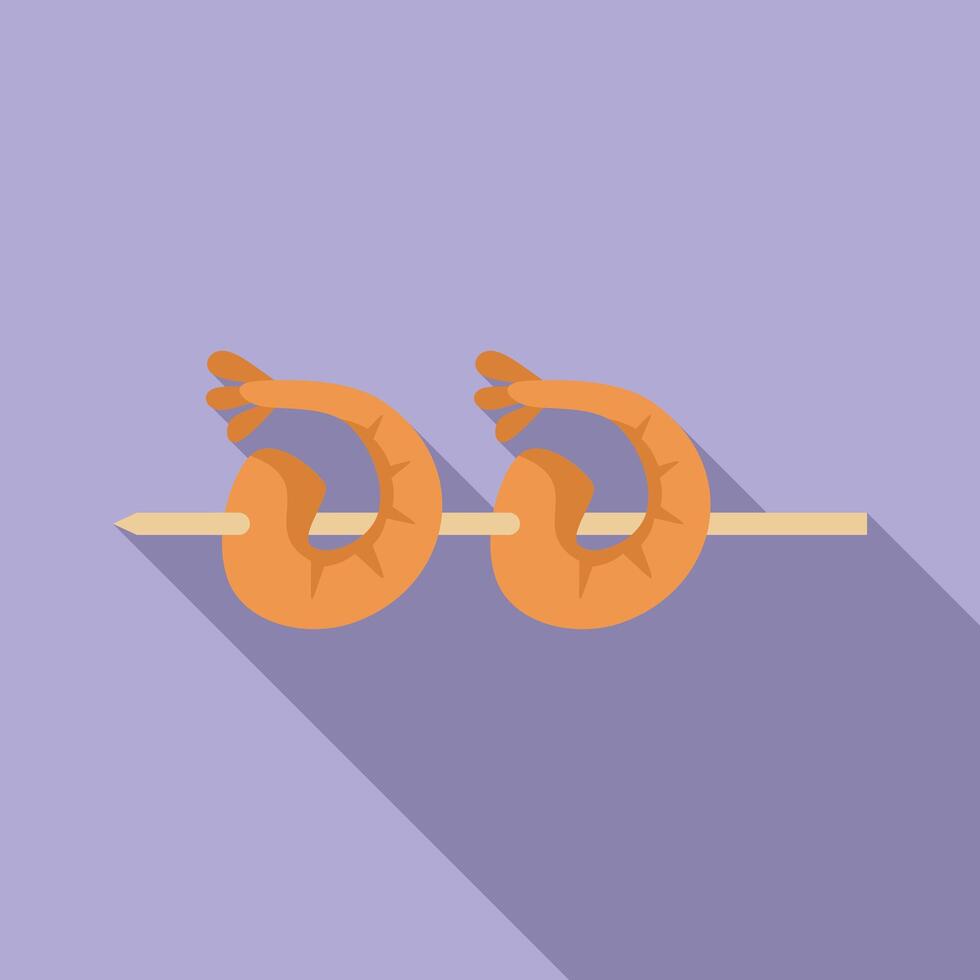 Two shrimps are being grilled on a wooden skewer vector