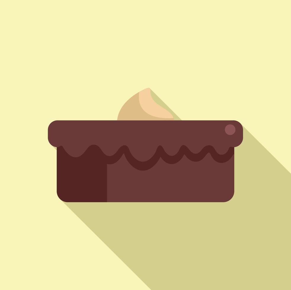 Delicious brownie cake drizzled with chocolate and whipped cream topping minimalist illustration vector