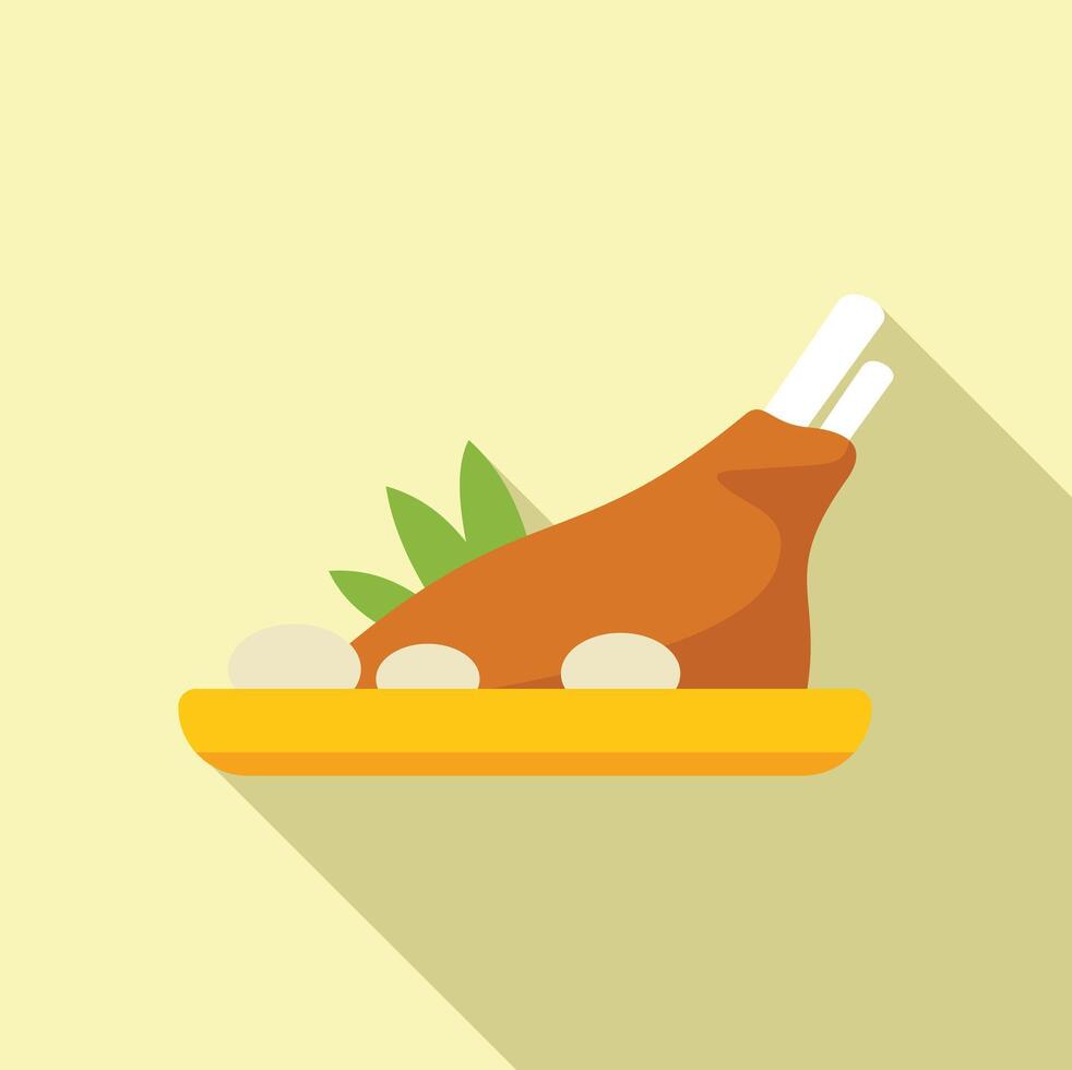 Roasted chicken leg with potatoes on a plate icon vector