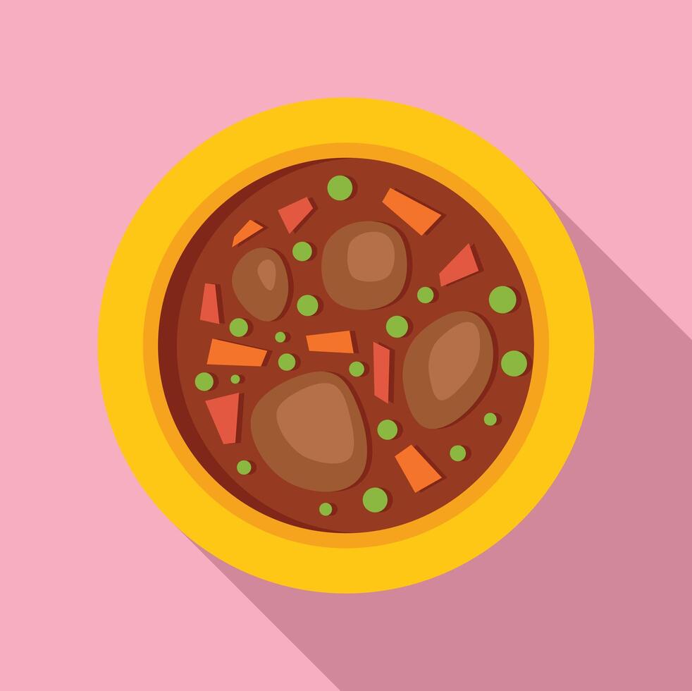 Hearty bowl of stew is being served in a yellow bowl vector