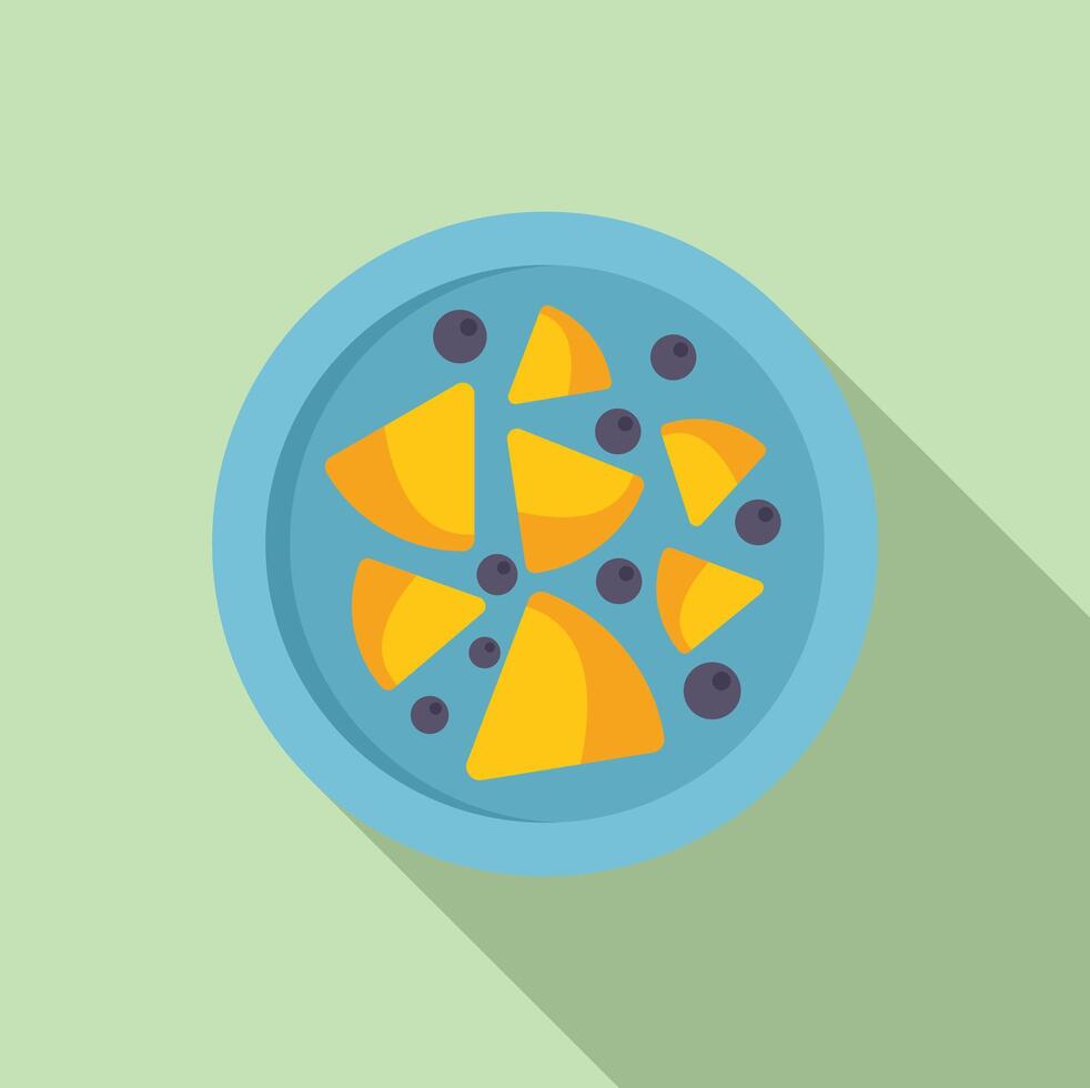 Blue plate with slices of mango and blueberries representing healthy eating habits vector