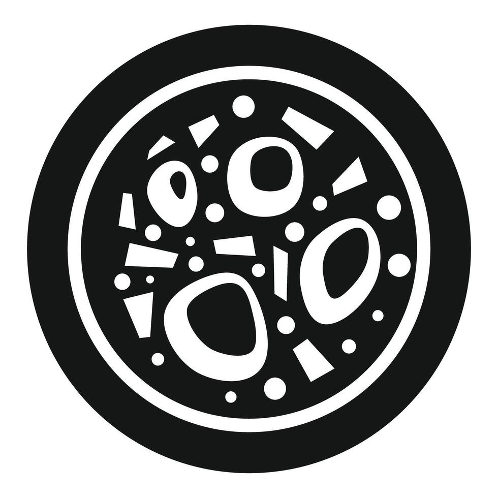 Round tray with abstract pattern representing pizza with ingredients like olives, pepperoni, sausage, mushrooms vector