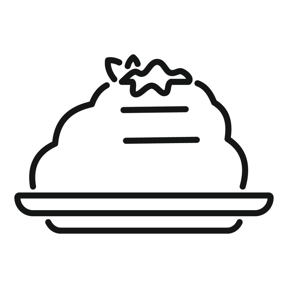 Mashed potato serving on a plate, side dish line icon vector