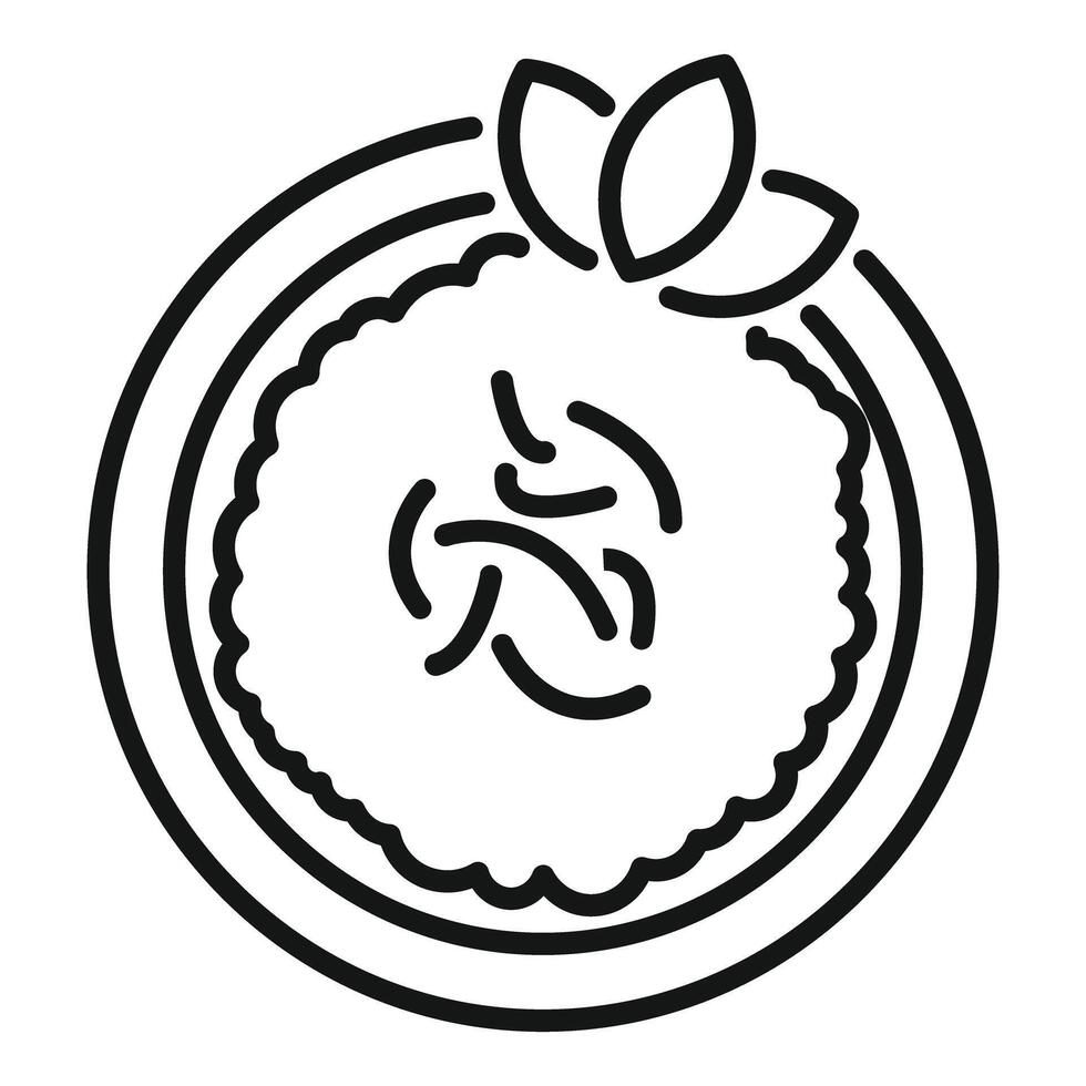 Round cake with cream and basil leaves minimalist lineart icon vector