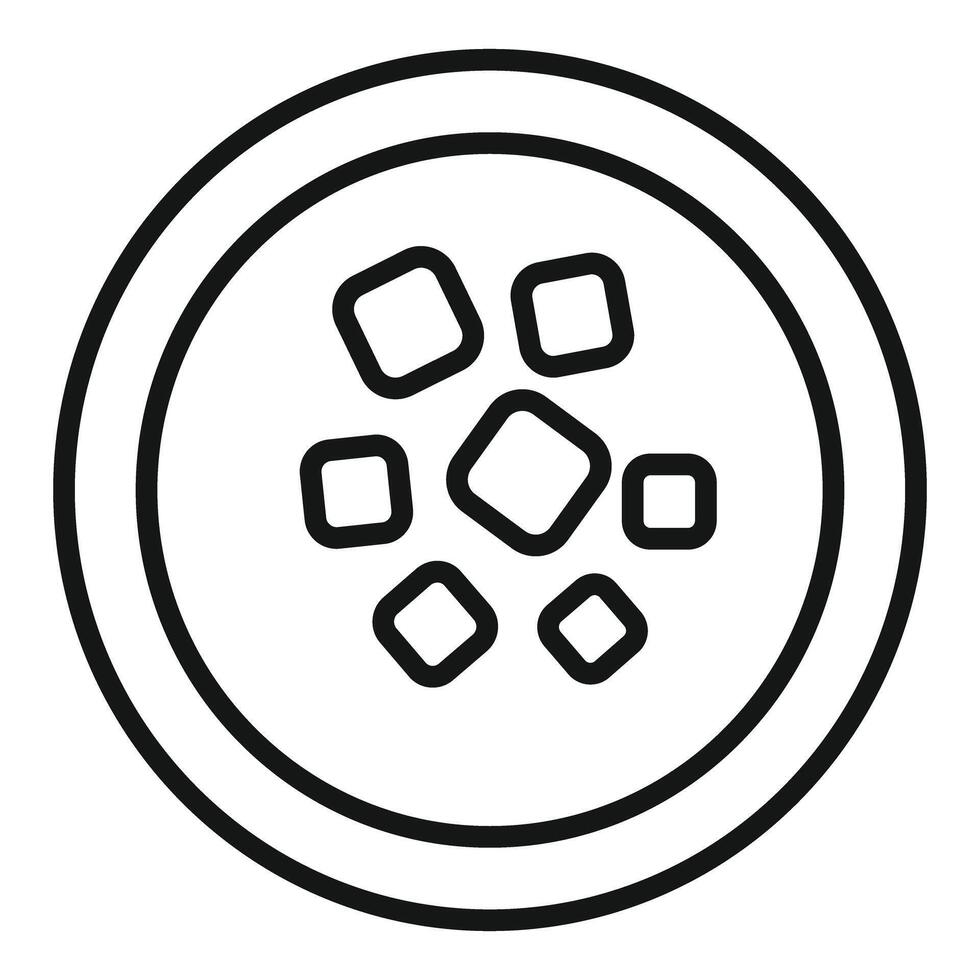 Round plate with croutons floating in soup line icon vector