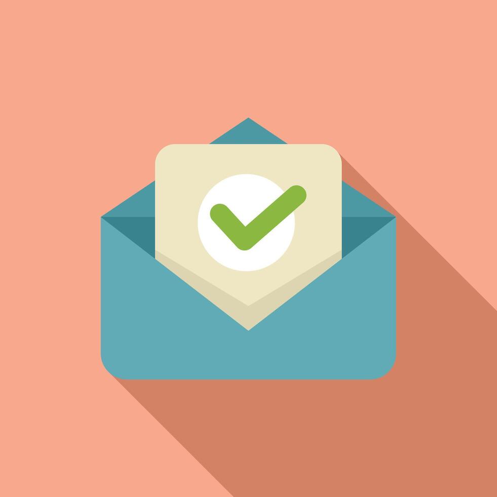 Open blue envelope containing document with green check mark icon vector