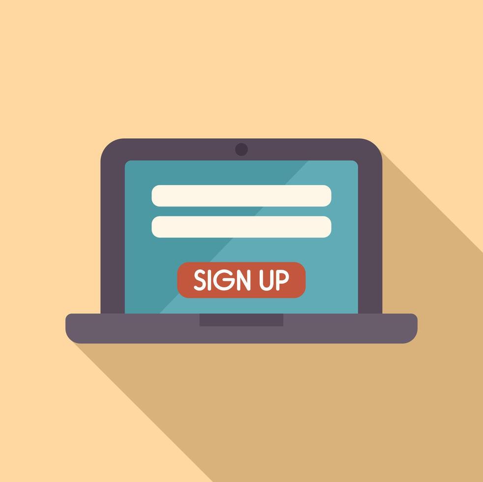 Laptop showing sign up form on screen for creating account vector
