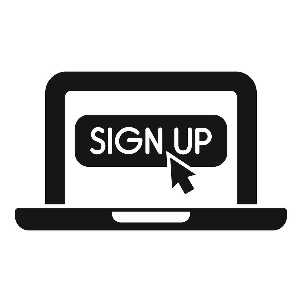 Cursor clicking sign up button on laptop screen vector