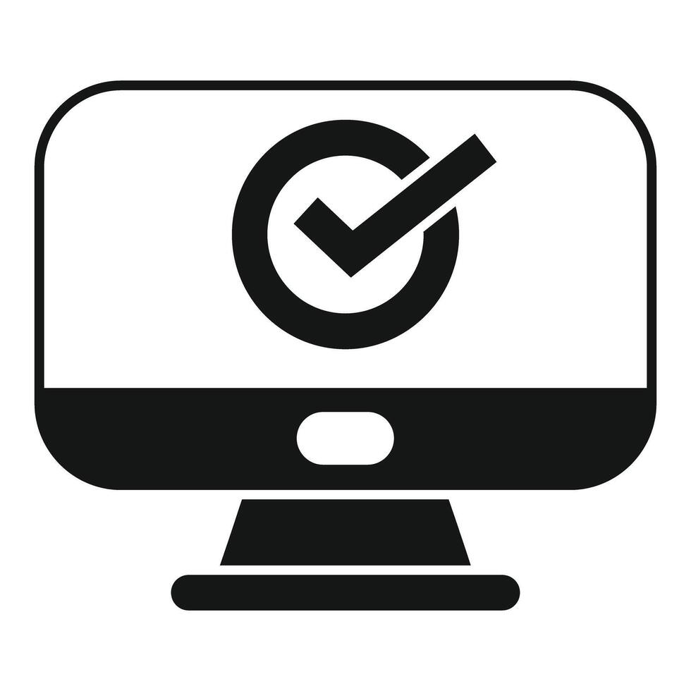 Computer showing check mark for online approval and success vector