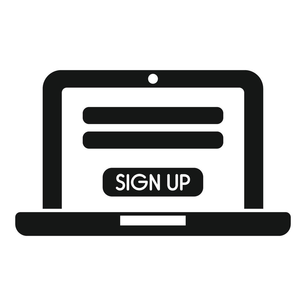 Laptop showing sign up form for creating account vector