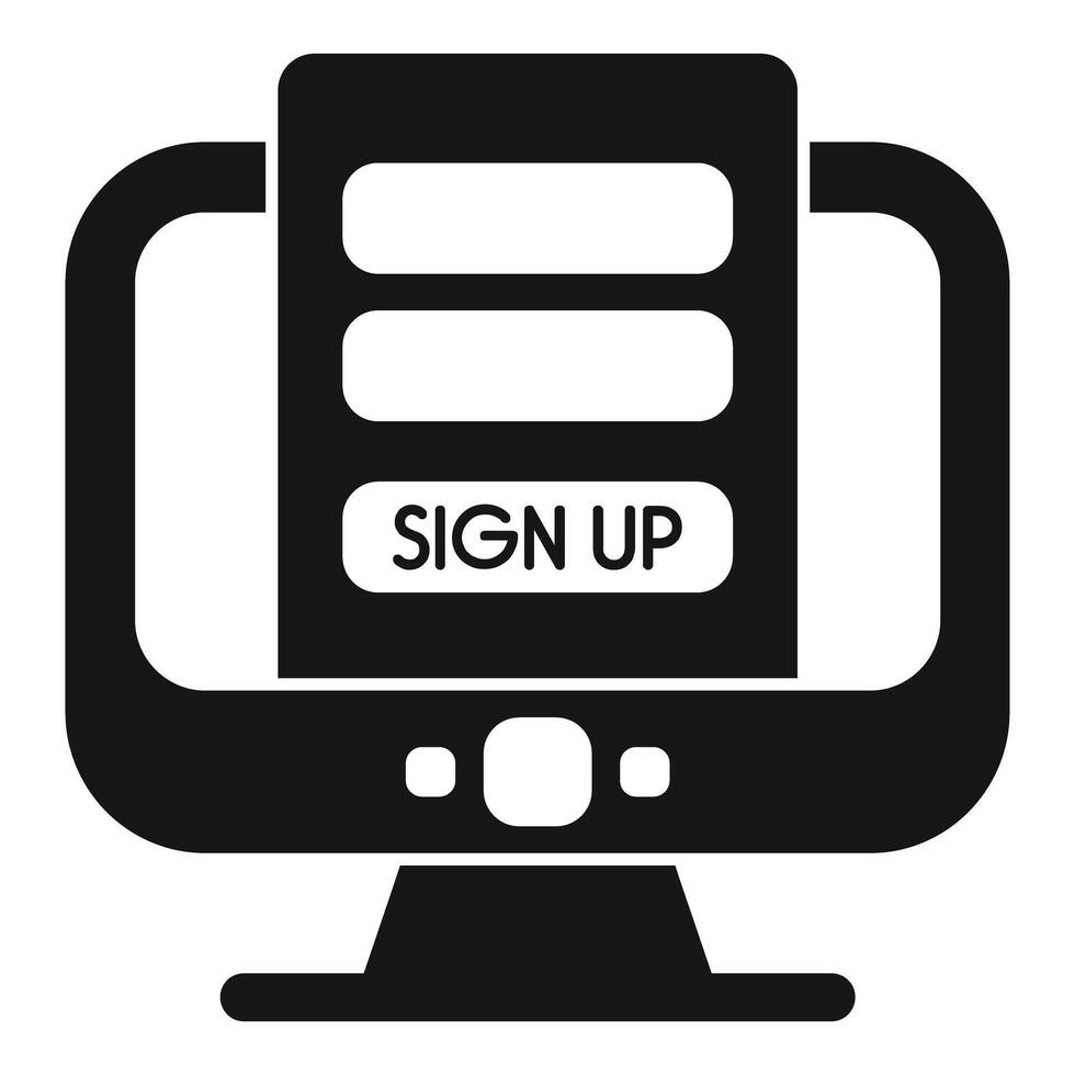 Online registration form on computer screen icon vector