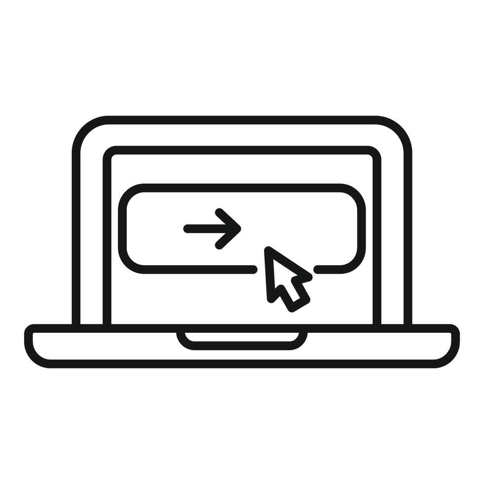 Computer user clicking right arrow button on laptop screen vector