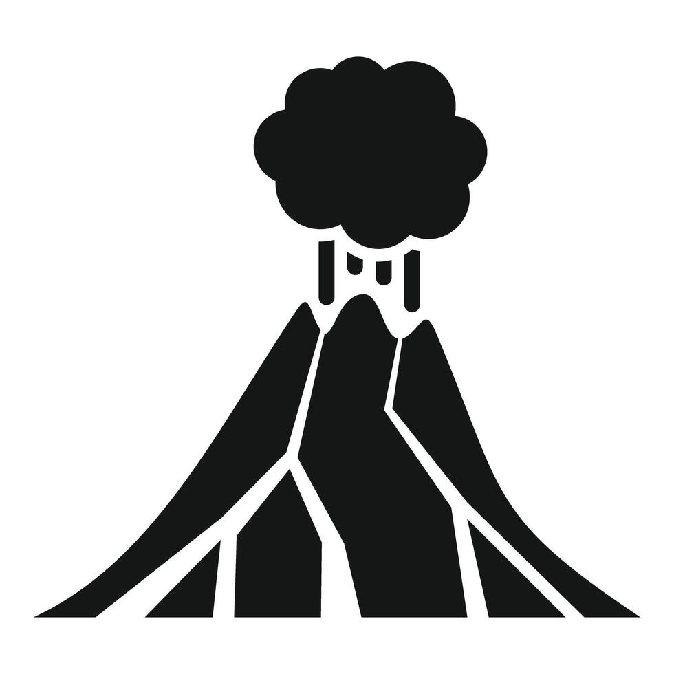 Volcano erupting with ash cloud simple icon vector