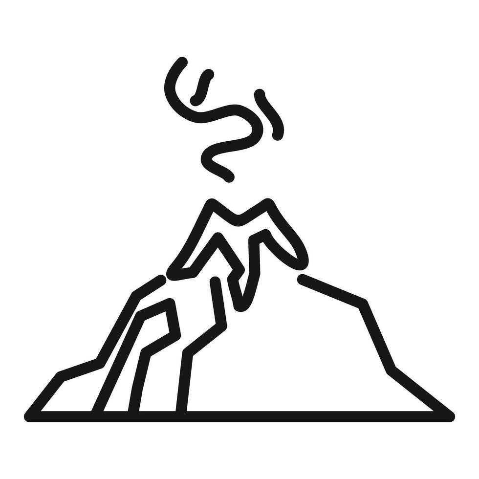 Volcano erupting smoke and magma line icon vector