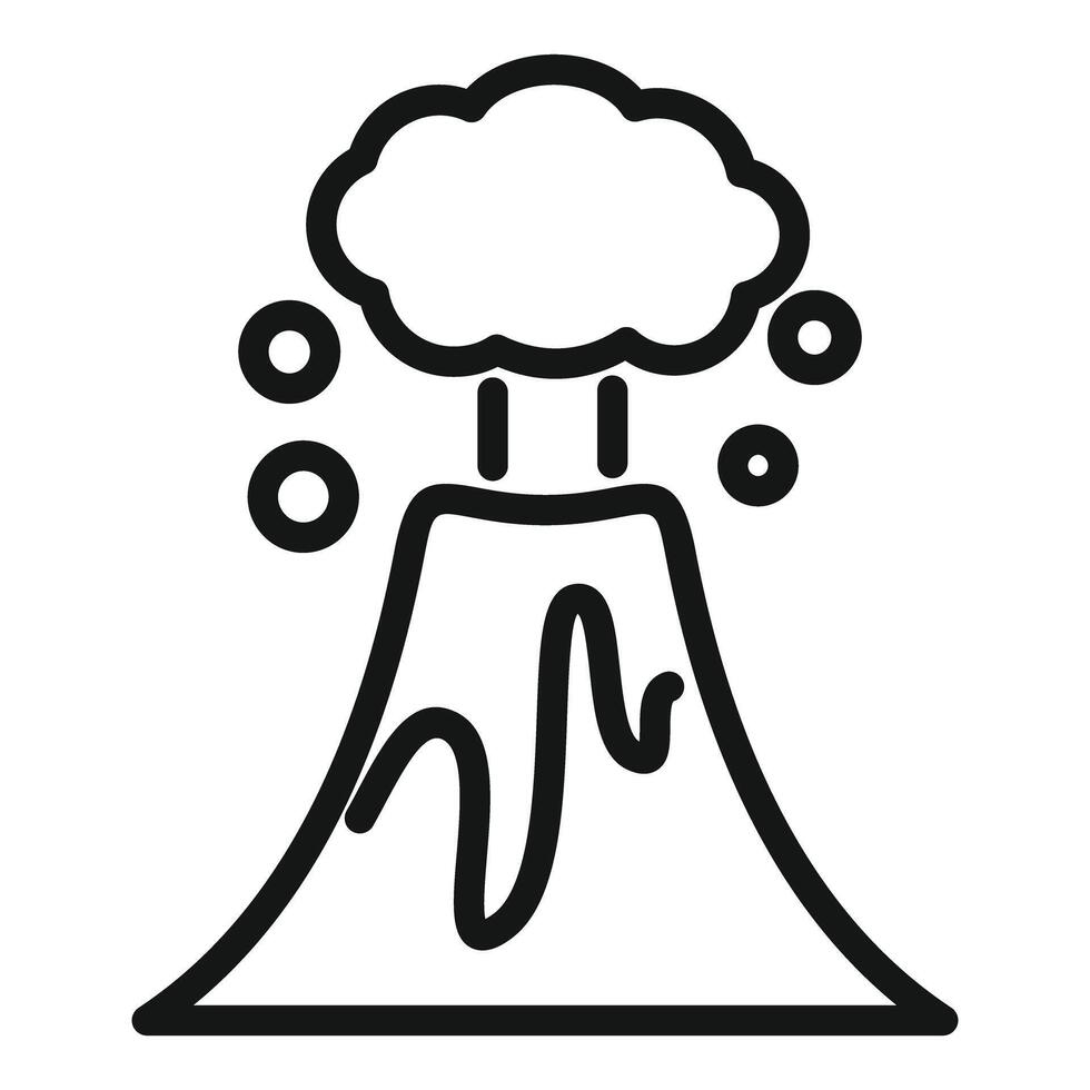 Volcano erupting with smoke and magma line art icon vector