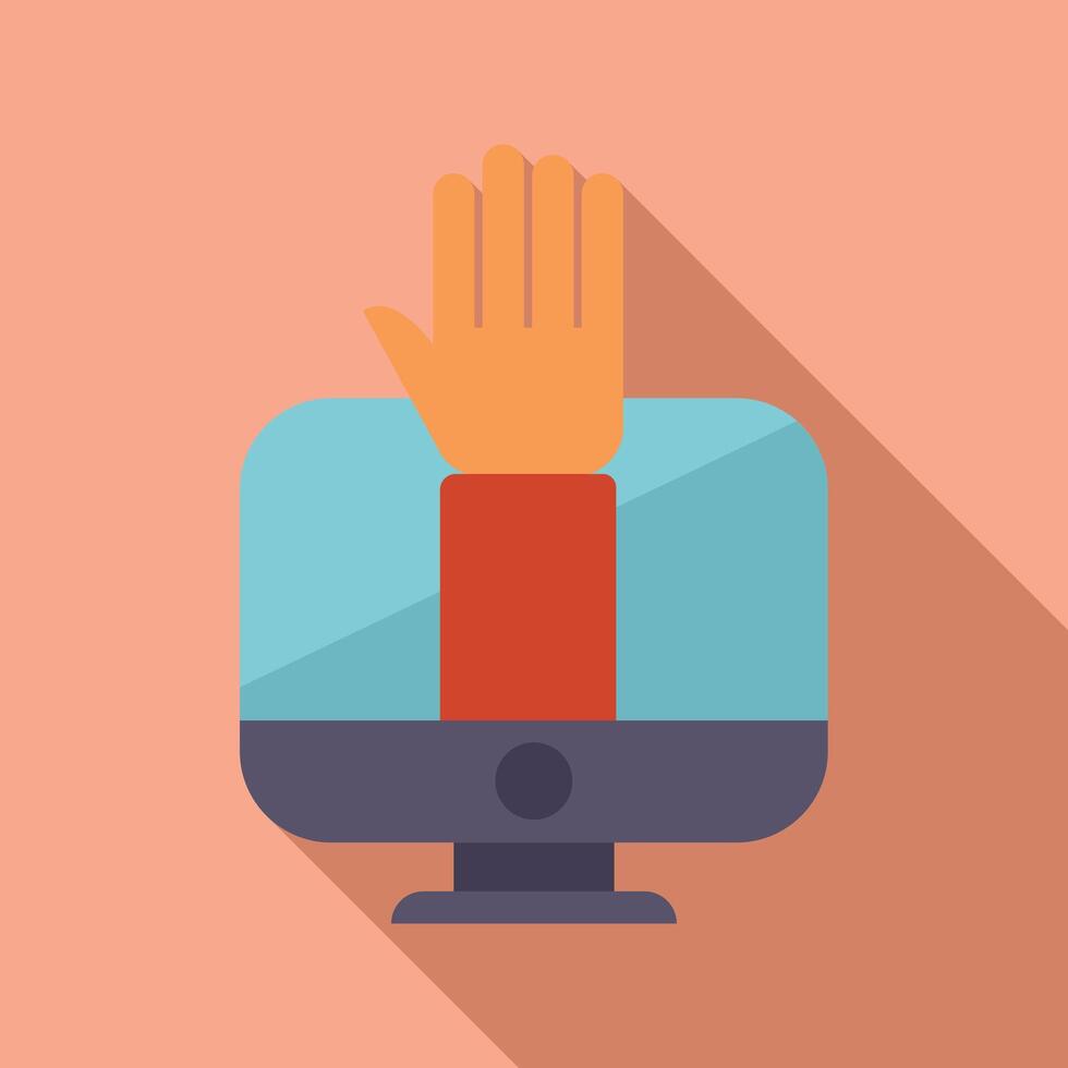 Hand reaching out from computer screen asking question vector