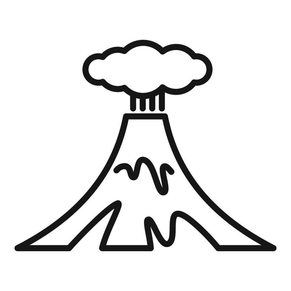 Volcano erupting with ash cloud minimalist line art icon vector