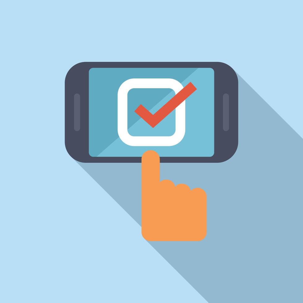 Finger selecting check mark on mobile phone screen vector