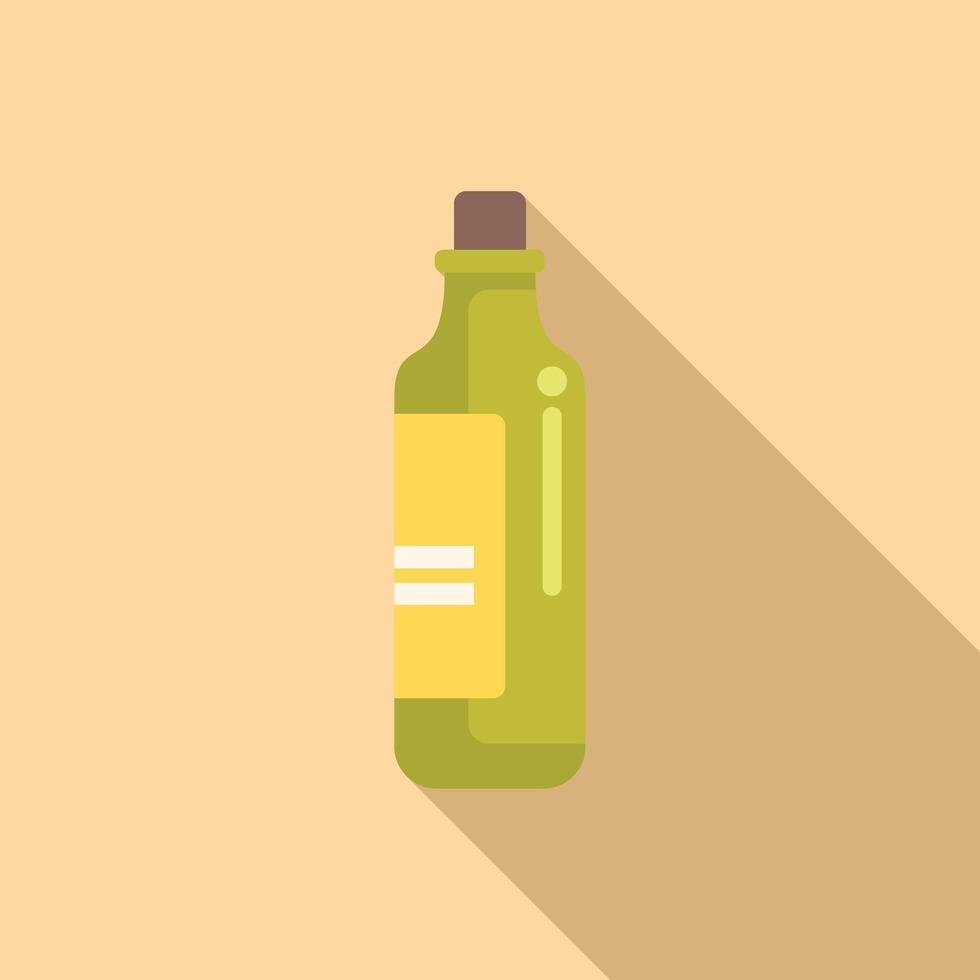 Green glass bottle with yellow label casting long shadow vector