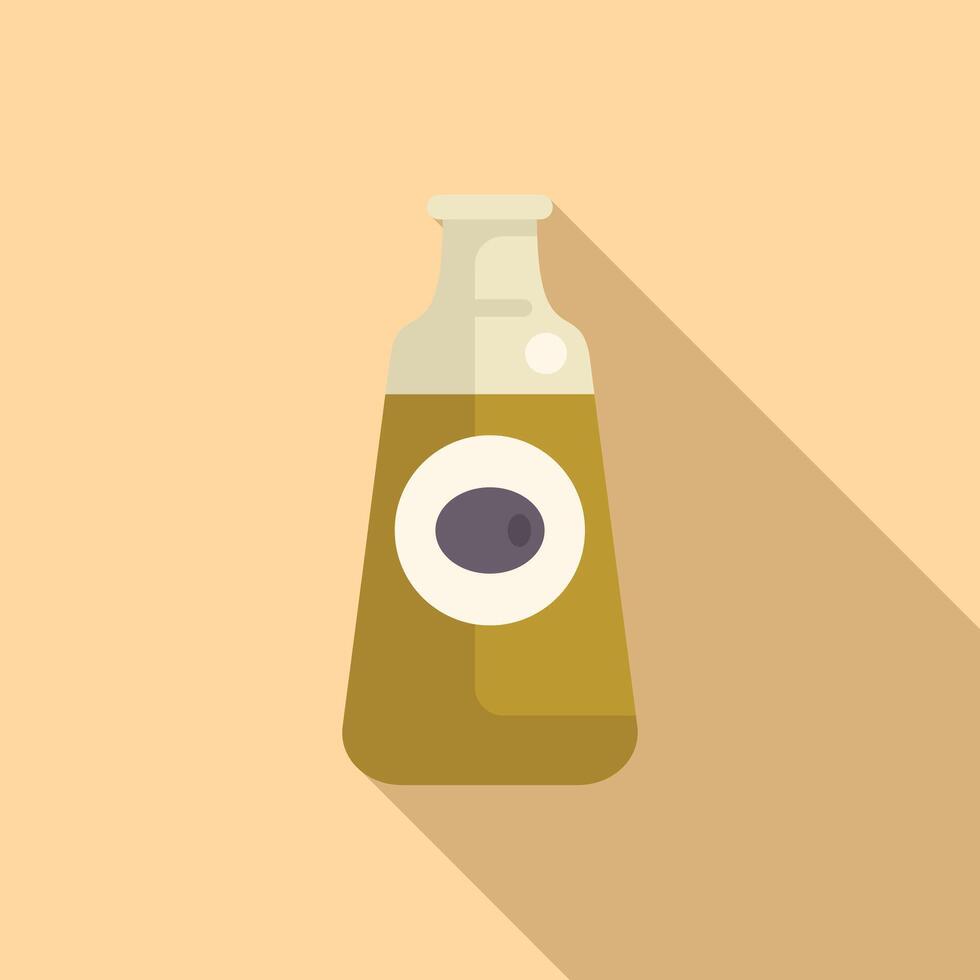 Olive oil glass bottle standing on yellow background with long shadow vector