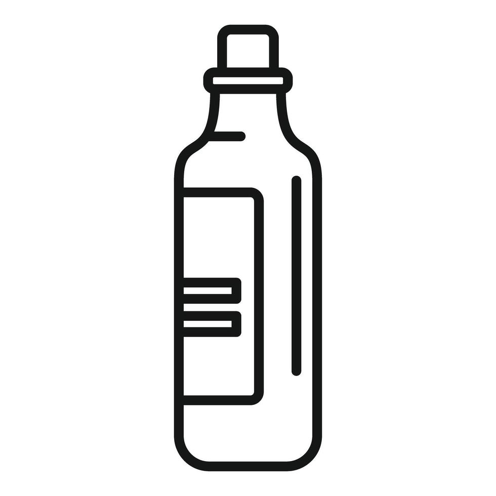 Glass bottle containing liquid with cork stopper line art icon vector