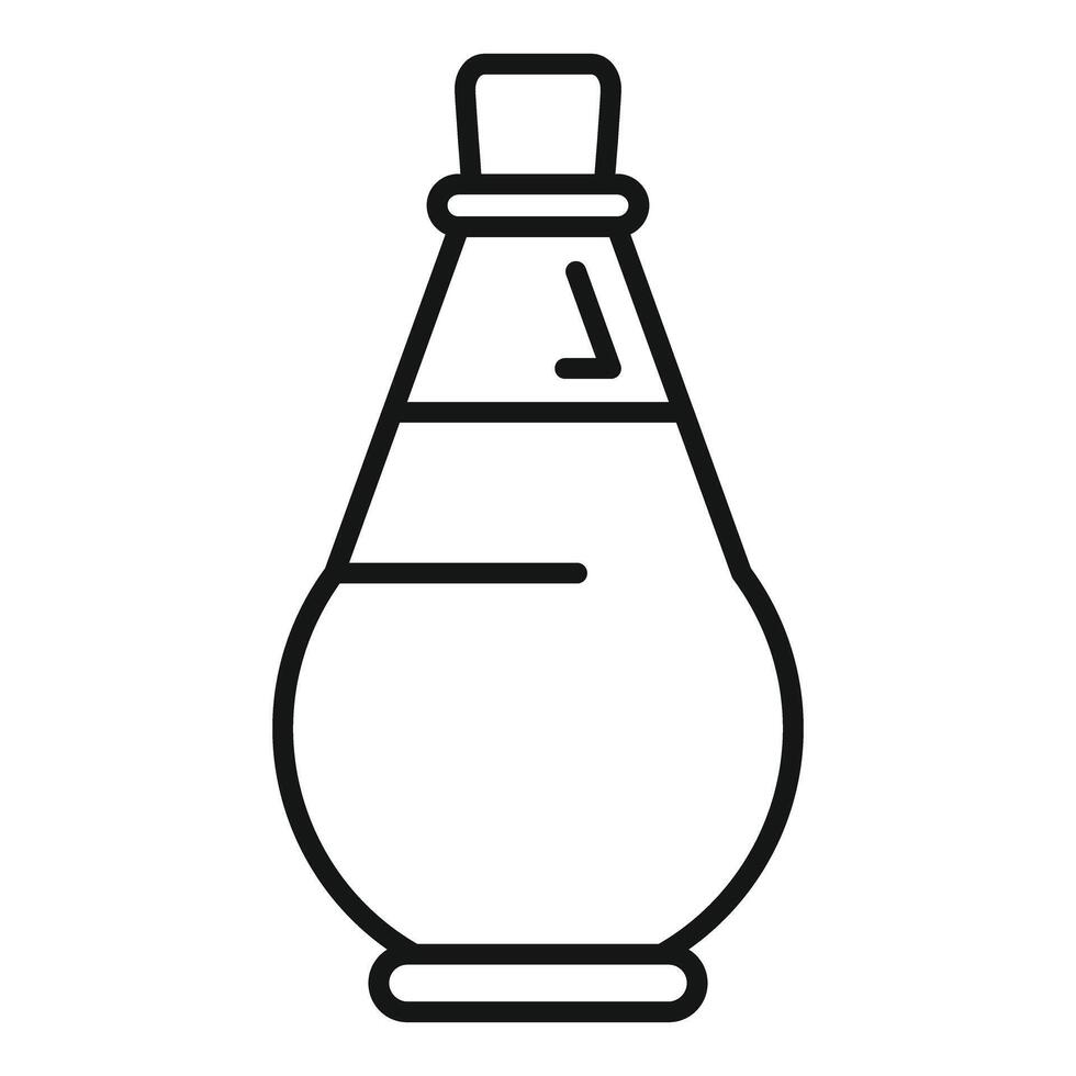 Bottle with cork stopper line icon showing liquid inside vector