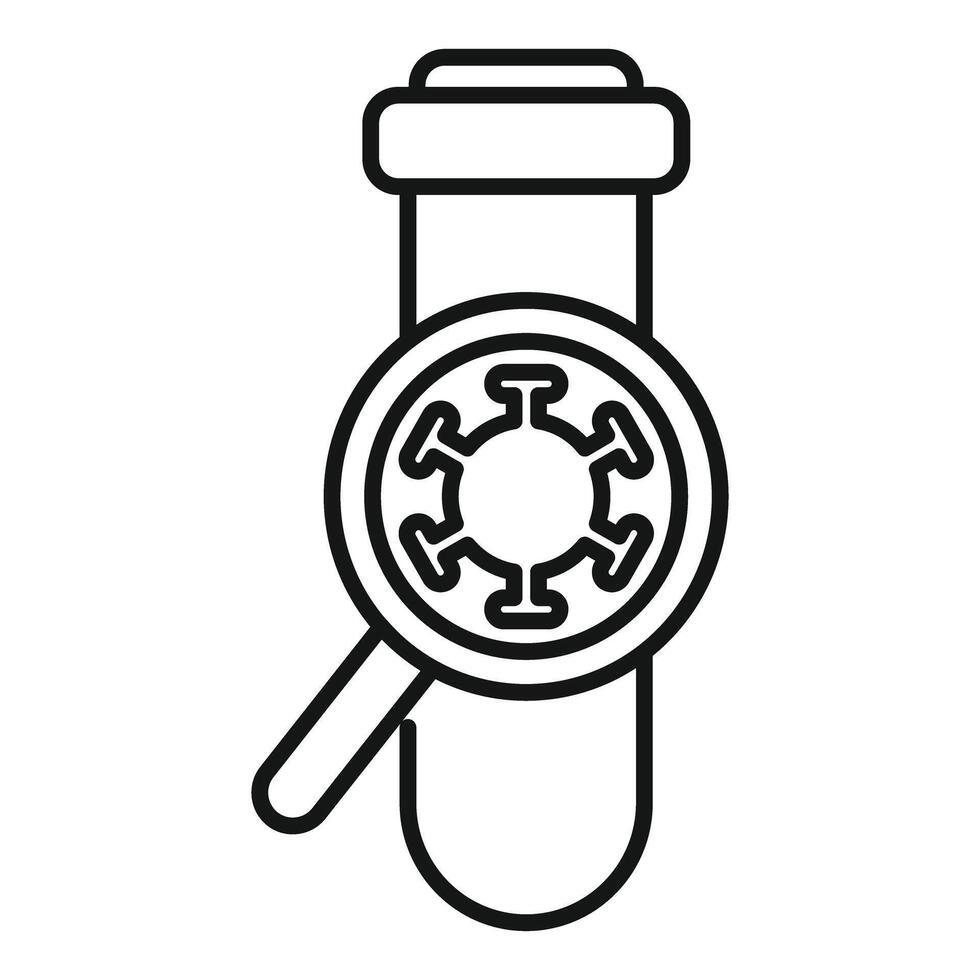Scientist analyzing coronavirus in a test tube with magnifying glass vector