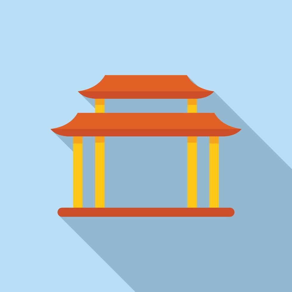 Traditional chinese gate with red roof and yellow pillars standing on blue background vector