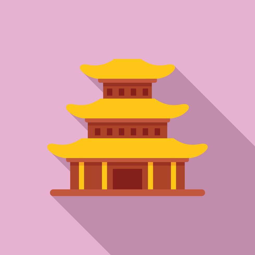 Traditional buddhist temple building with golden roof standing on pink background vector