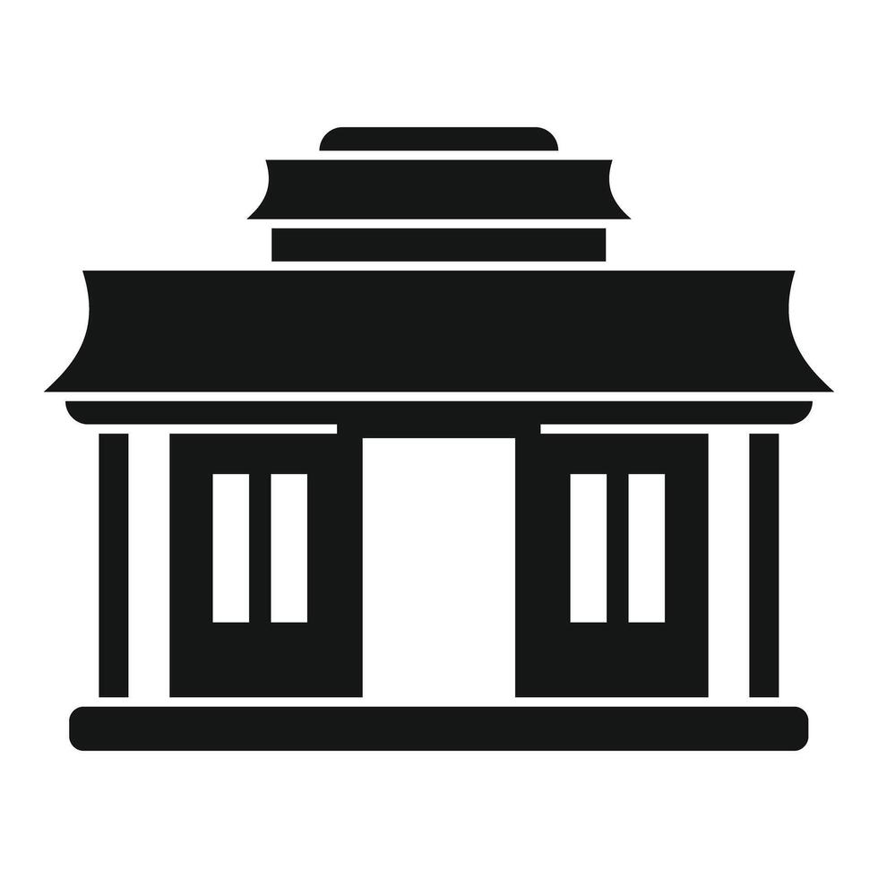 Asian building with double doors and large roof icon vector