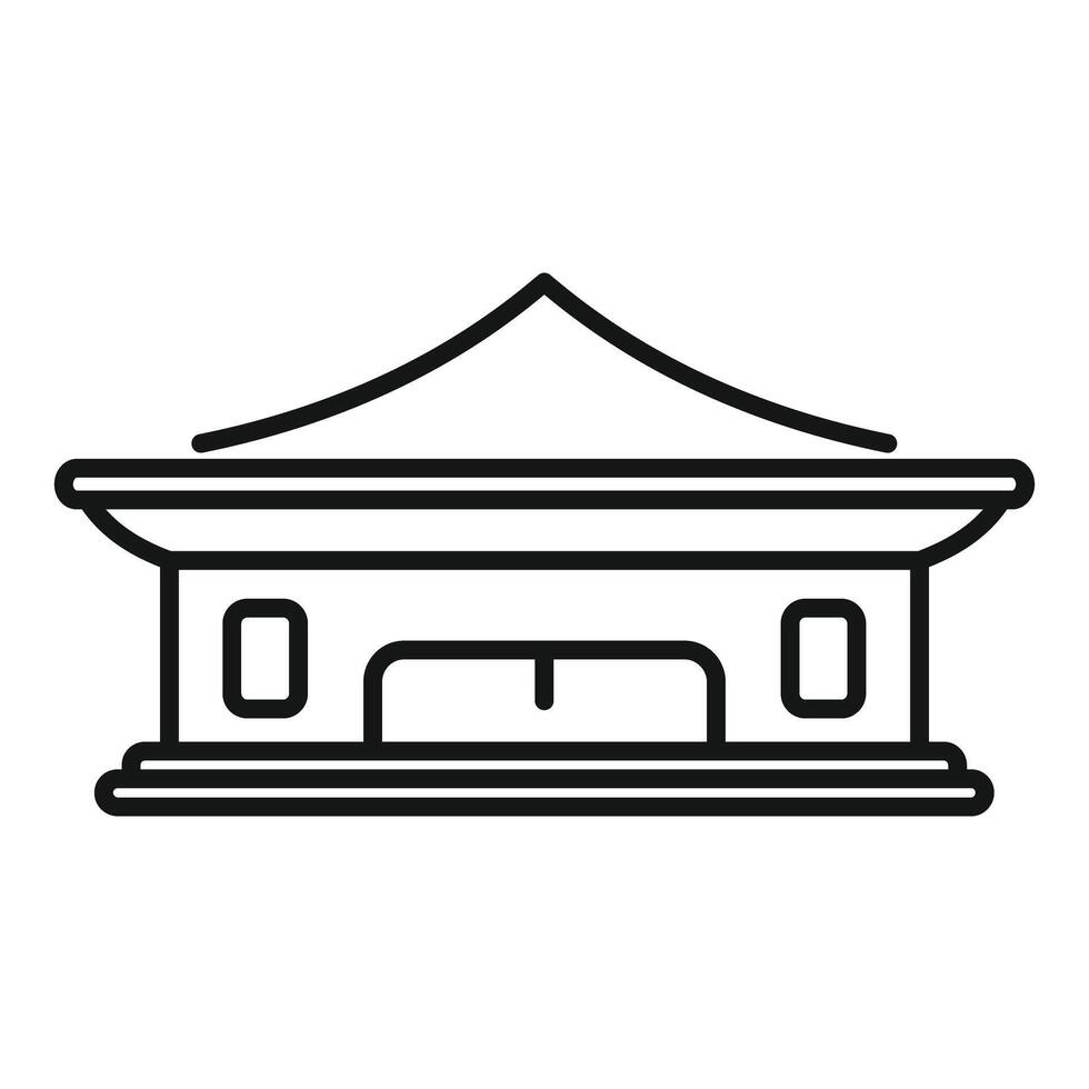 Asian building with curved roof in black line style vector
