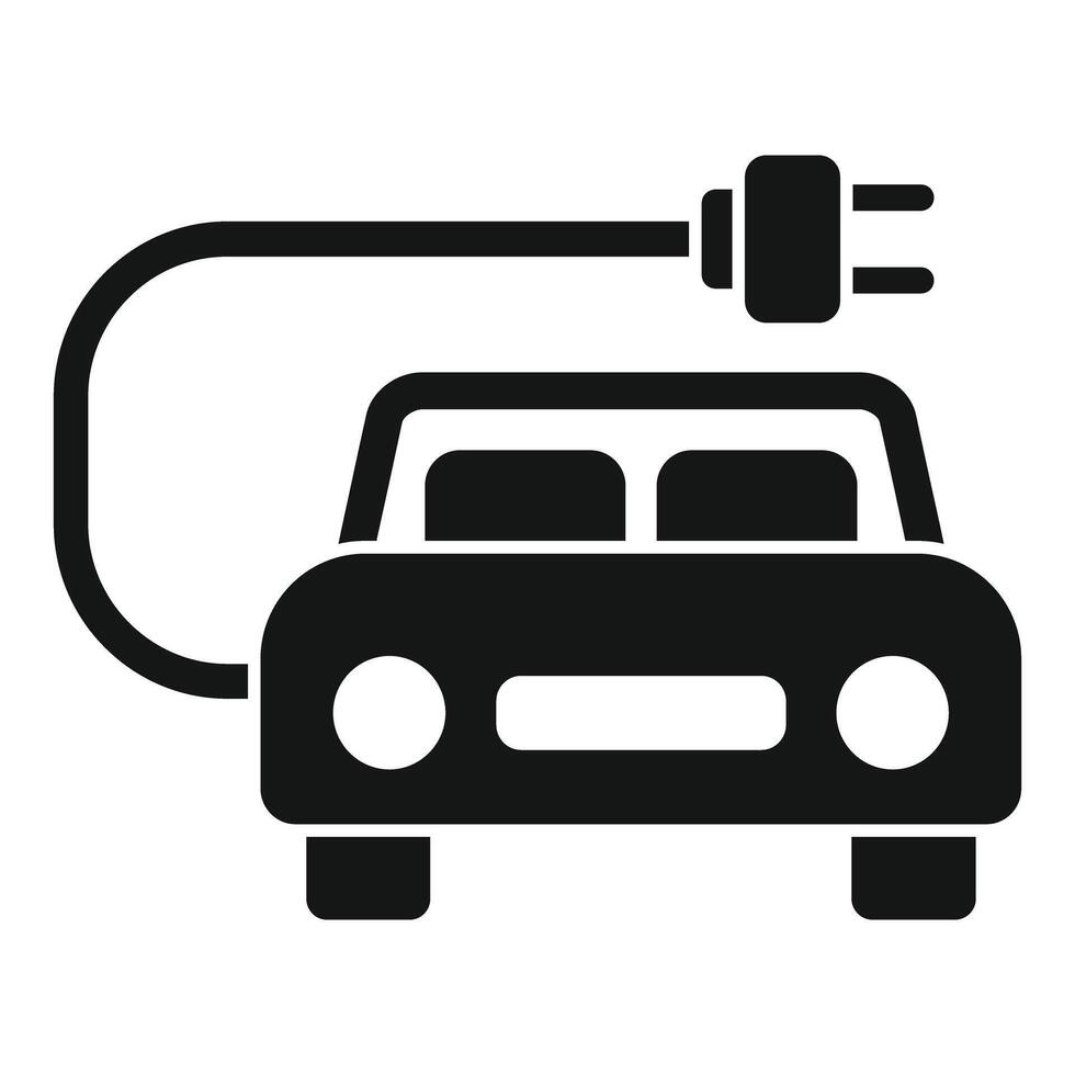 Electric car being charged with cable and plug icon vector