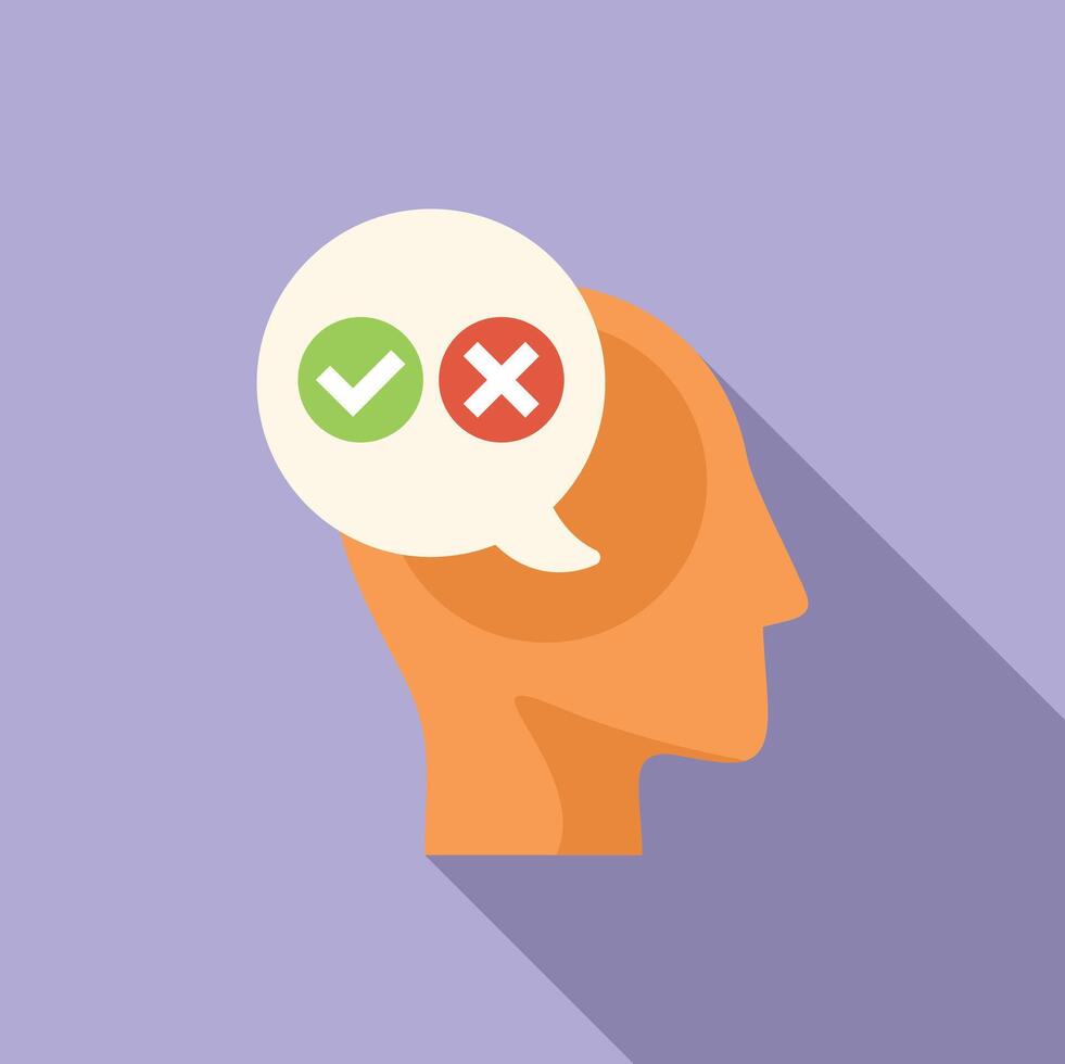 Person thinking about making decision with check mark and x mark inside thought bubble vector
