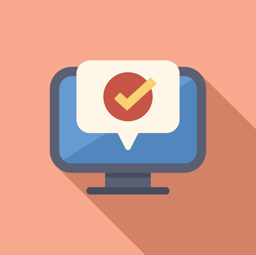 Computer showing check mark in speech bubble for online survey vector