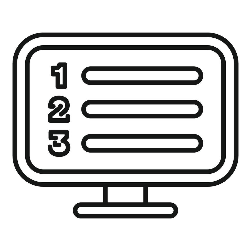 Computer monitor displaying numbered list icon vector
