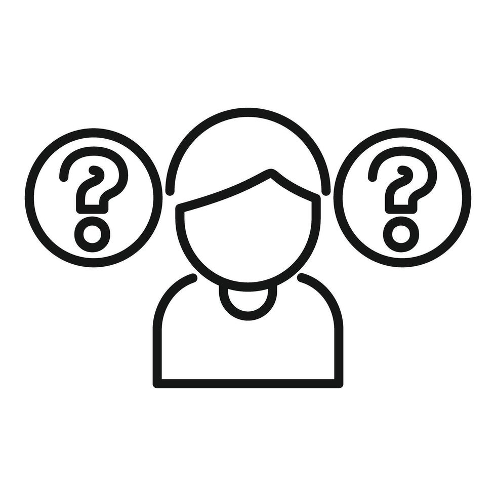 Young man choosing between two options thinking about solution finding answer vector