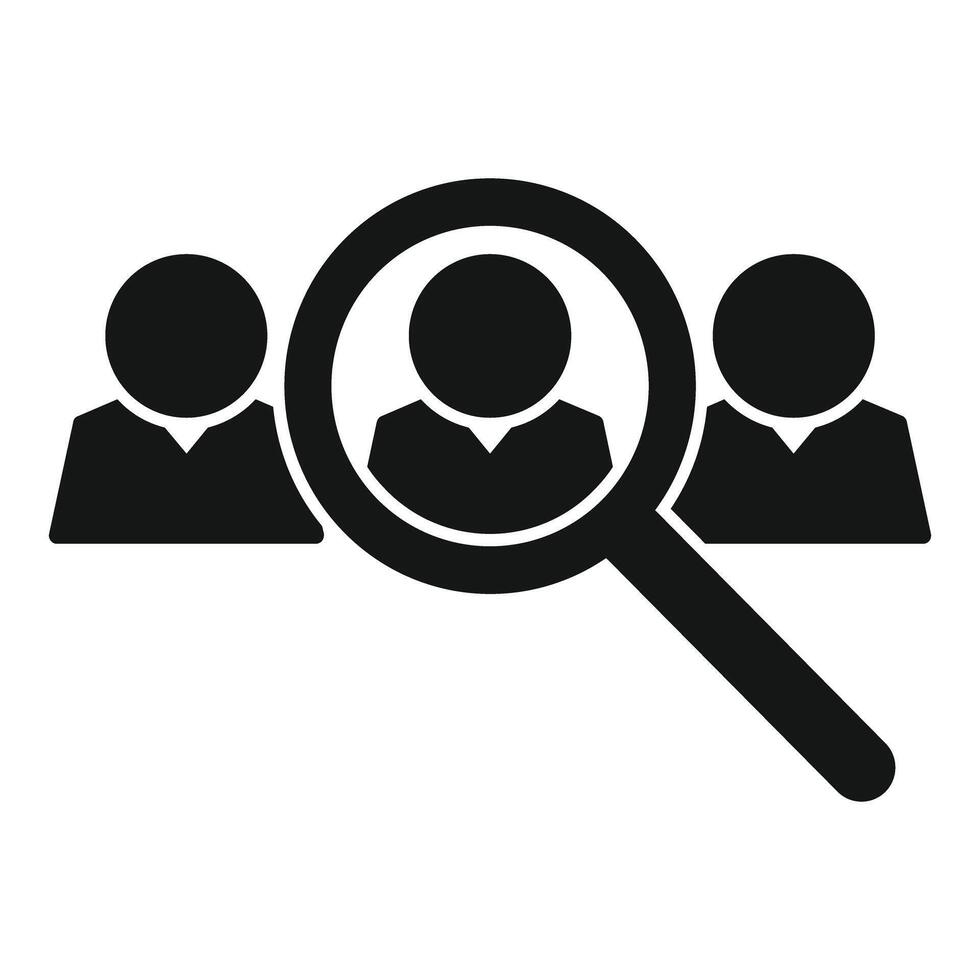 Magnifying glass choosing a candidate from group of business people vector