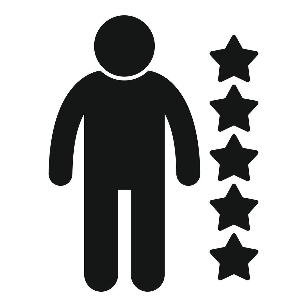 Man standing with five star rating icon showing customer satisfaction vector