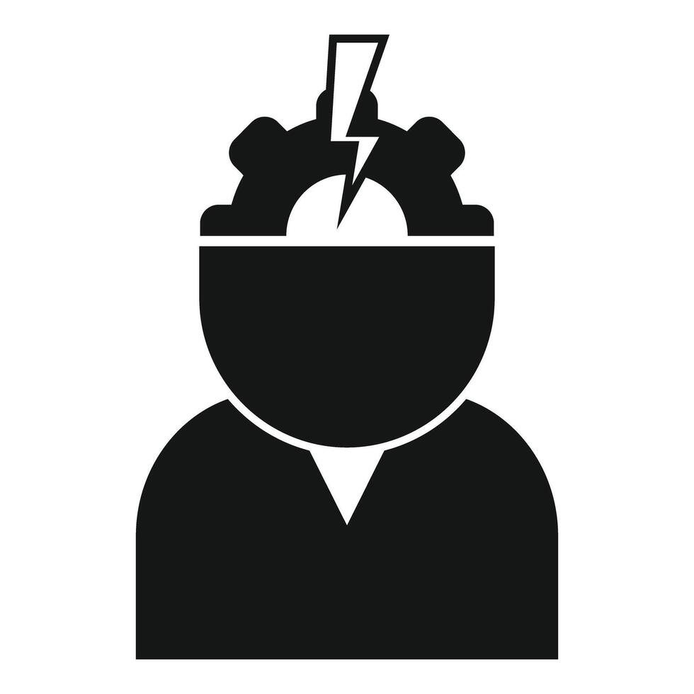 Businessman having a creative idea with gear and lightning bolt icon vector