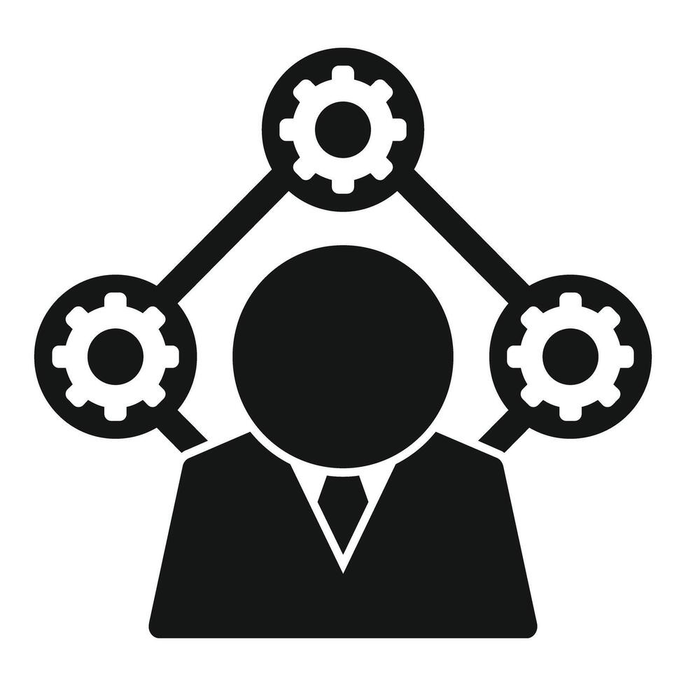 Businessman managing three gears in a network icon vector