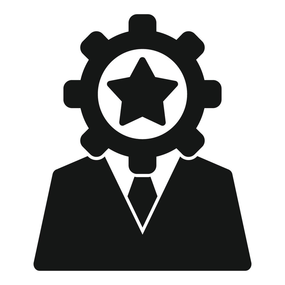 Businessman thinking about success with gear and star icon vector