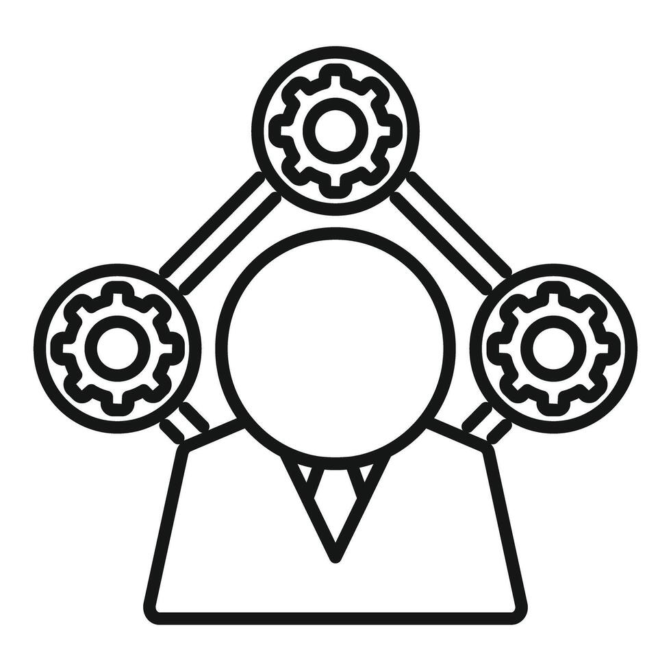 Businessman managing three gears connected with lines symbolizing work flow vector