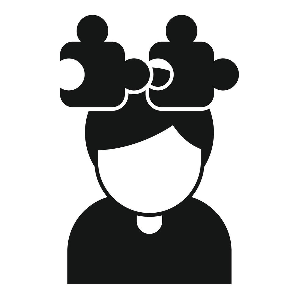 Man solving problem with puzzle pieces over his head vector