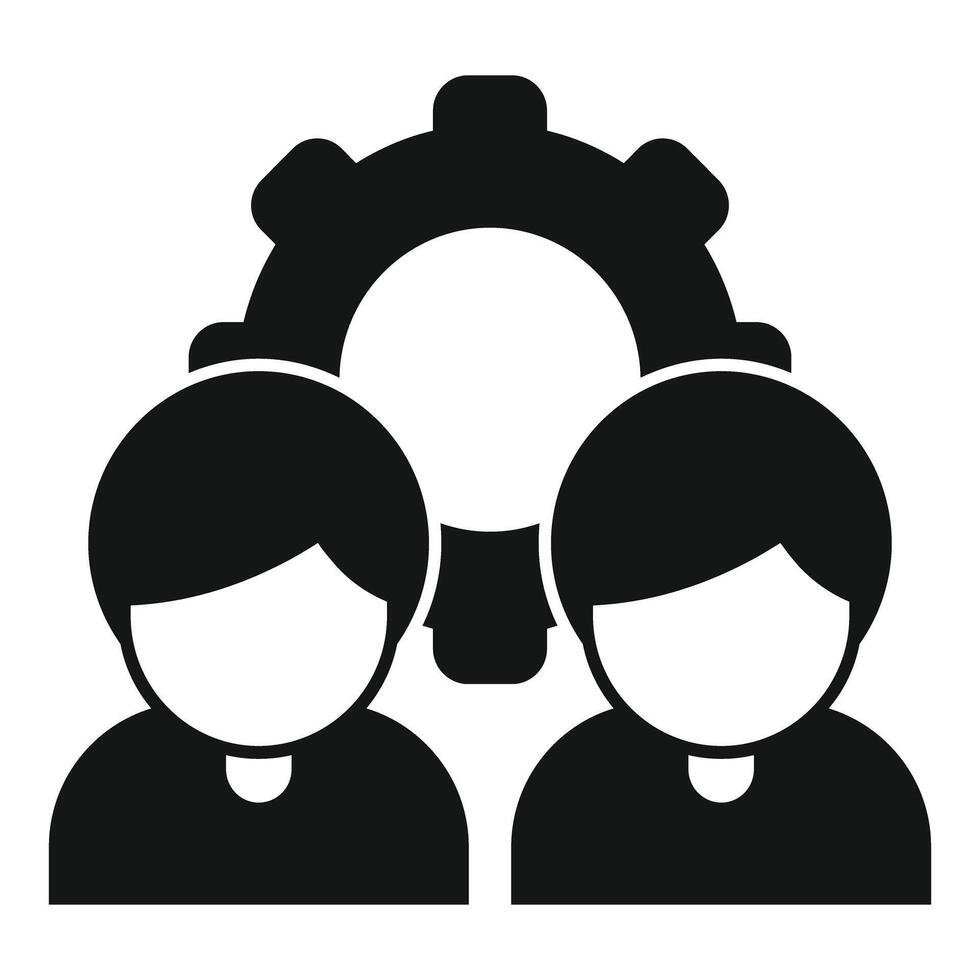 Two businessmen standing next to a gear symbol for teamwork vector