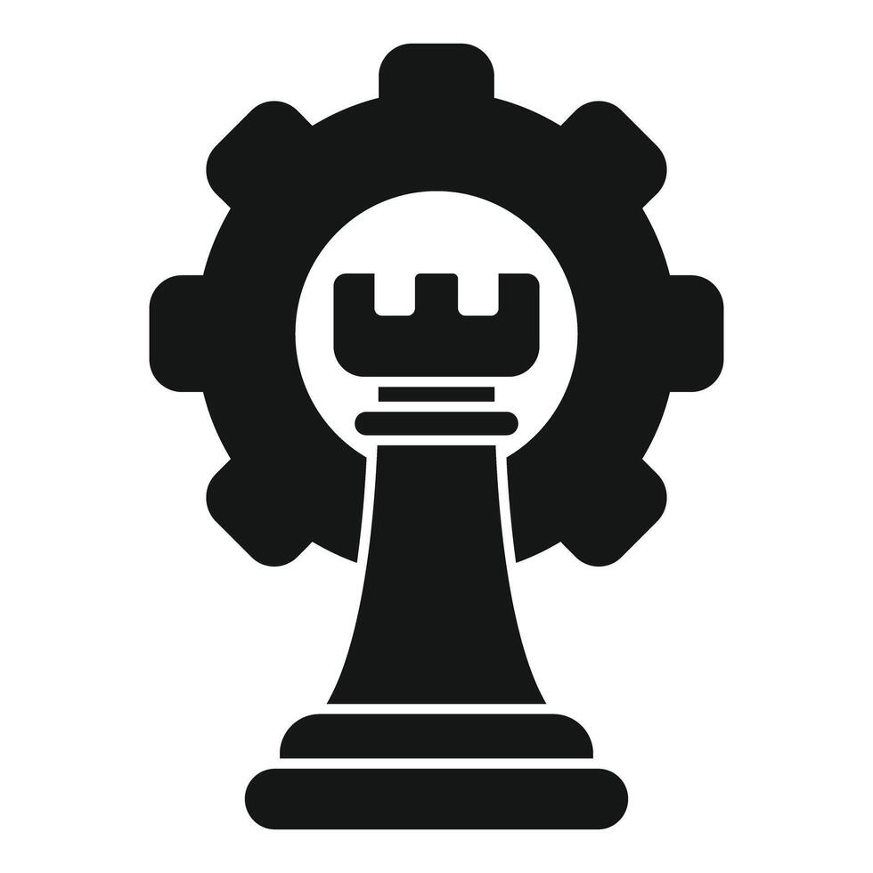 Chess rook piece standing inside a cogwheel mechanism for strategic planning concept vector