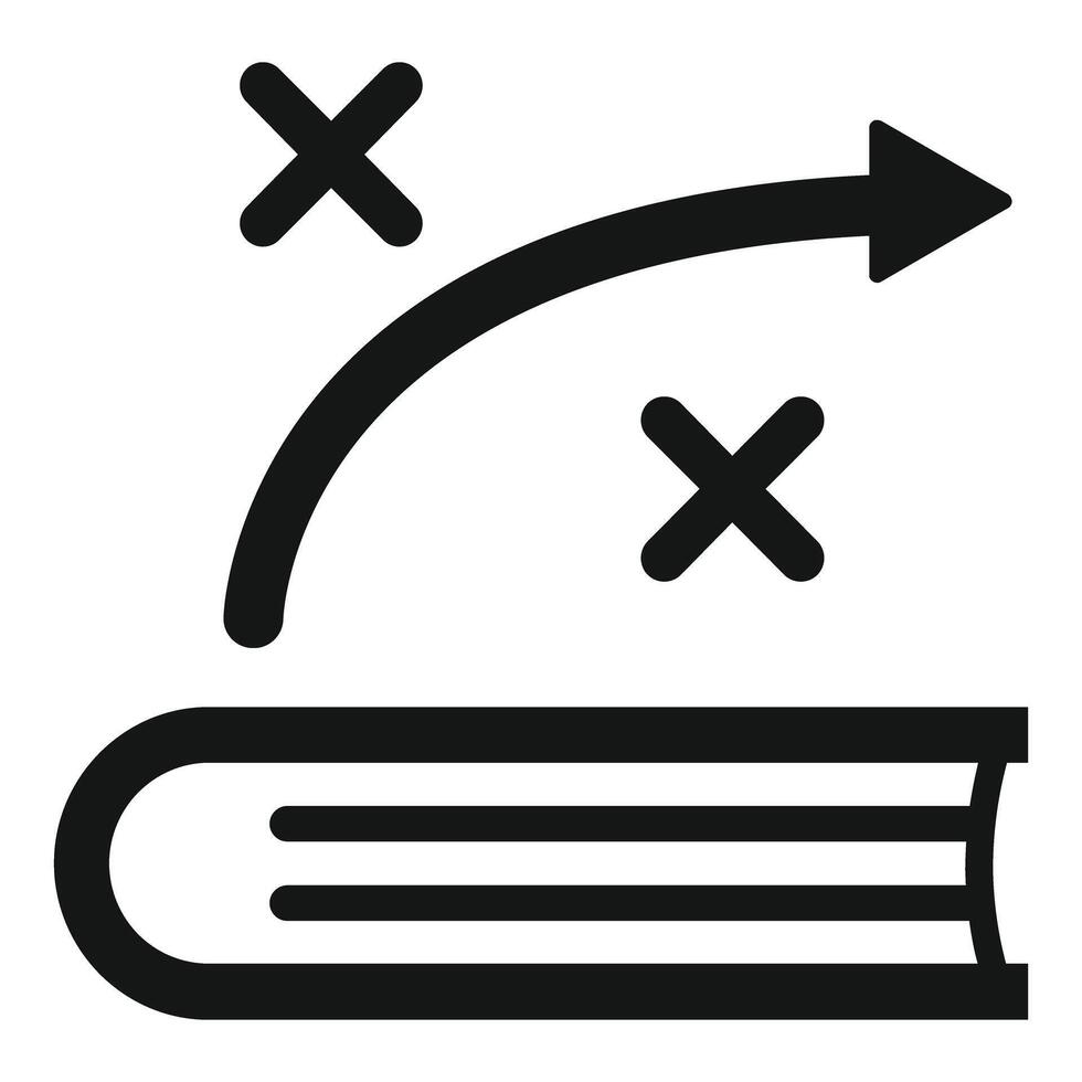 Arrow going over book avoiding cross marks representing problem solving vector