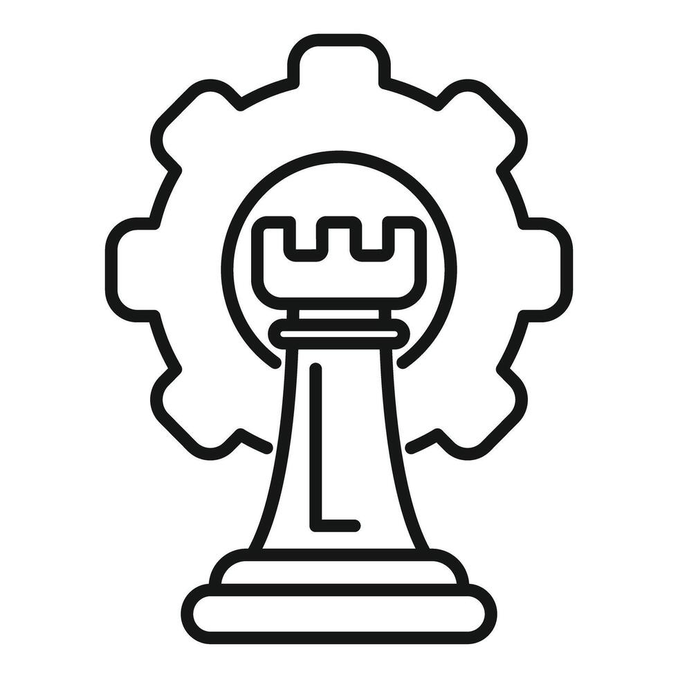 Chess rook piece standing strong inside gear symbolizing strategic planning vector